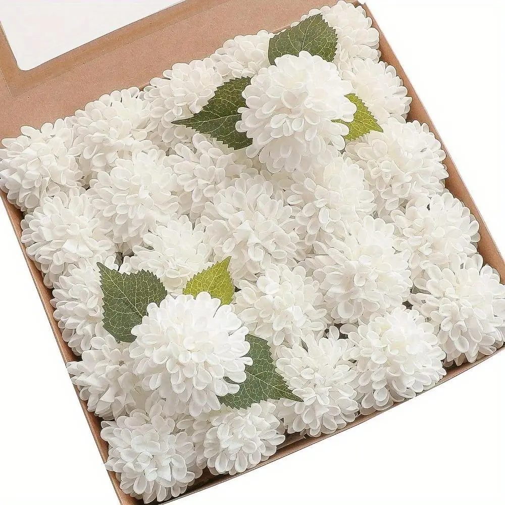Realistic Foam Decorative Bouquet Set with Stems - 25/50 Pcs (Ivory Dahlias, White Roses, Giant Dahlias, Chrysanthemums, Pom-Poms) - Indoor Home Floral Decor for DIY Users, Weddings (No Box Included)