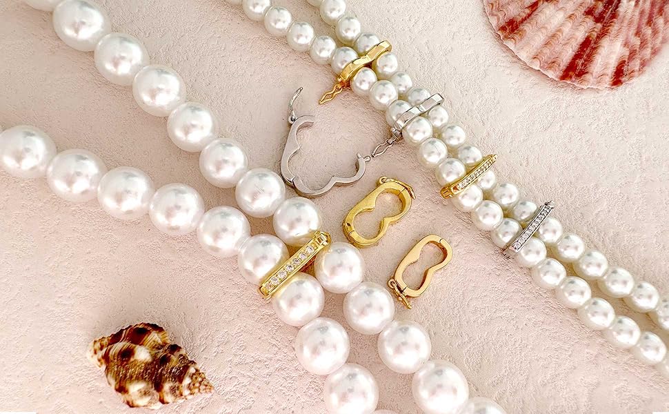 OHINGLT 925 Sterling Silver Necklace Clasp,Pearl Enhancer Push Clasp with Secure Lock,Strand Shortener Openable Lock Extender for Necklace Chain