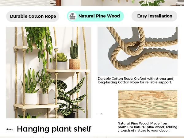 Bamworld Window Plant Shelves - Boho Wall Plant Shelf for Indoor Plants, Wall Plant Stand for Living Room Decor & Garden Decor Rustic Wooden Planter Flower Pots fall decor for home cielito lindo decoracion witchy home decor
