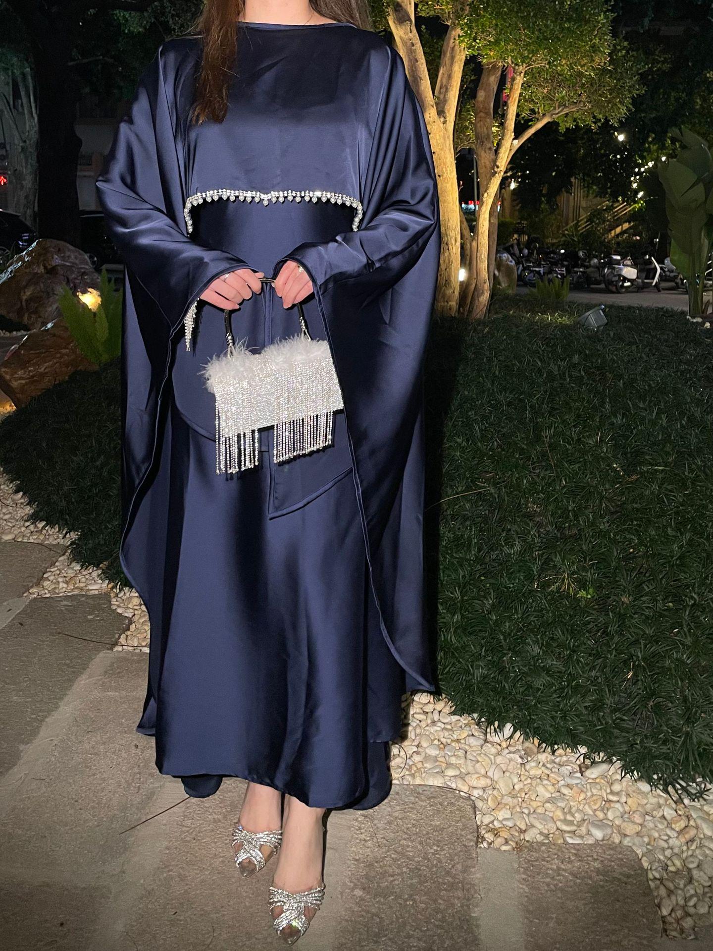Luxury Satin Cape Abaya Dress for Women, Modest Evening Gown for Eid, Wedding and Party Luxury Satin Cape Abaya Dress for Women, Modest Evening Gown for Eid, Wedding and Party