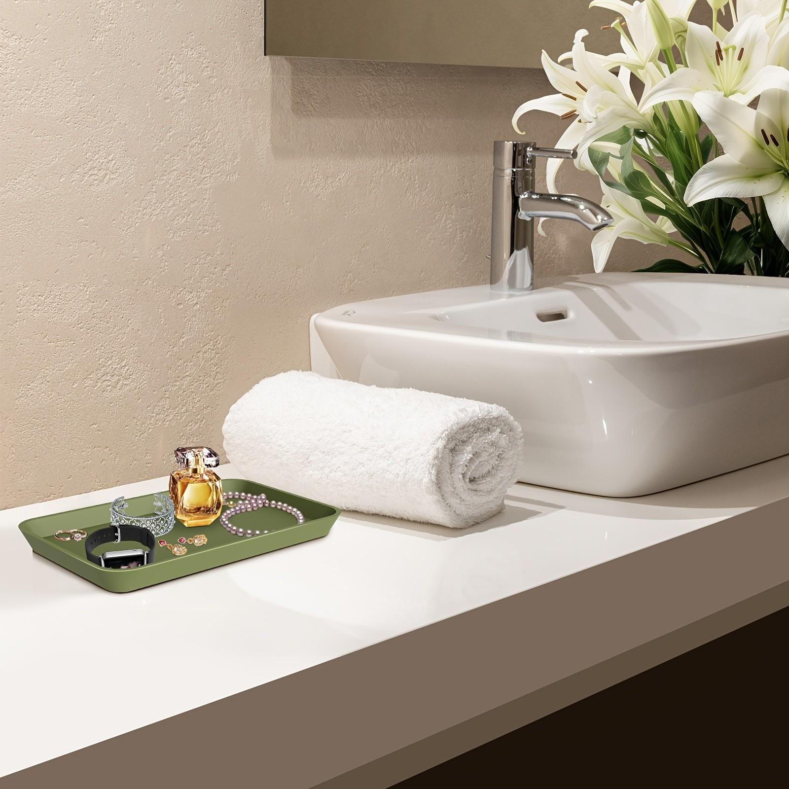 Bathroom Vanity Tray ,Silicone Bathroom Trays for Counter, Perfume Key Trinket Ring Tray, Decor Soap Dispenser Countertop Tray for Kitchen Sink Organization,Countertop and Vanity Tray,Shatterproof Kitchen and Bathroom Trays , Perfume Key Tray