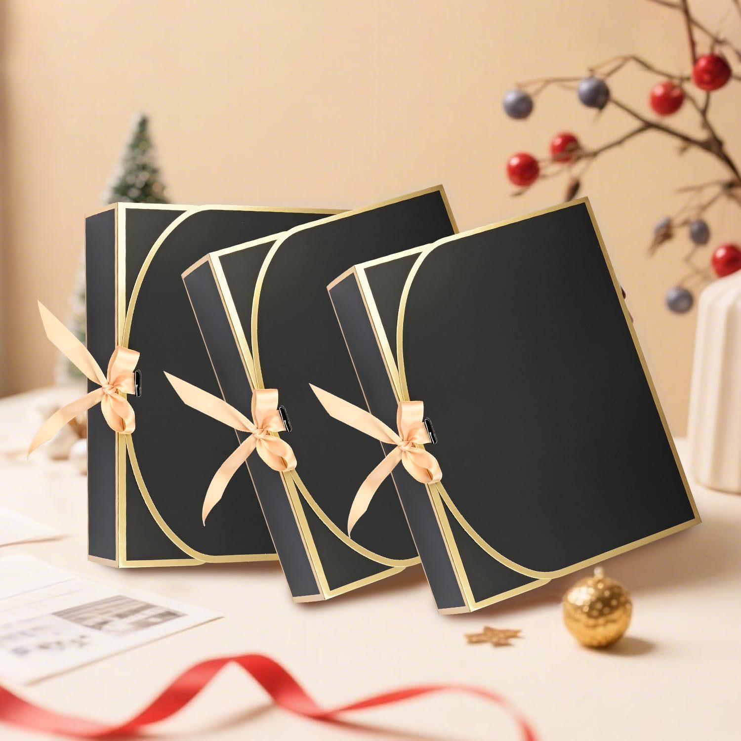 Gift Box Set With Lids, Deluxe Black Gift Box With Ribbon, Proposal Boxes, Best Man Proposal Boxes, Bridesmaid Boxes, Chocolate Candy Boxes For Graduation Gifts. Gift Boxes With Bow Ribbon Packaging Suitable For Weddings, Engagements, Birthday