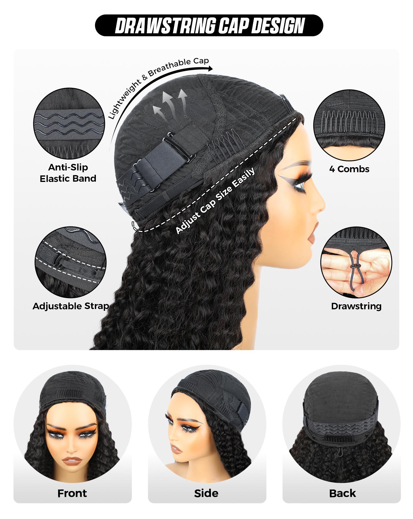 [3 In 1 Half Wig] OQ HAIR Kinky Curly Wear Go Half Wig 250% Density Seamless Flip Over Wig Invisible Hairline Glueless Human Hair Wigs Beginner Friendly Vacation Hair Blend Natural Hair Well Outdoorfun dealsforyoudays