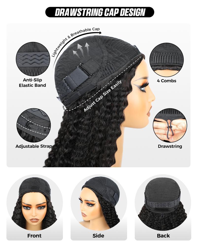 [3 In 1 Half Wig] OQ HAIR Kinky Curly Wear Go Half Wig 250% Density Seamless Flip Over Wig Invisible Hairline Glueless Human Hair Wigs Beginner Friendly Vacation Hair Blend Natural Hair Well Outdoorfun dealsforyoudays