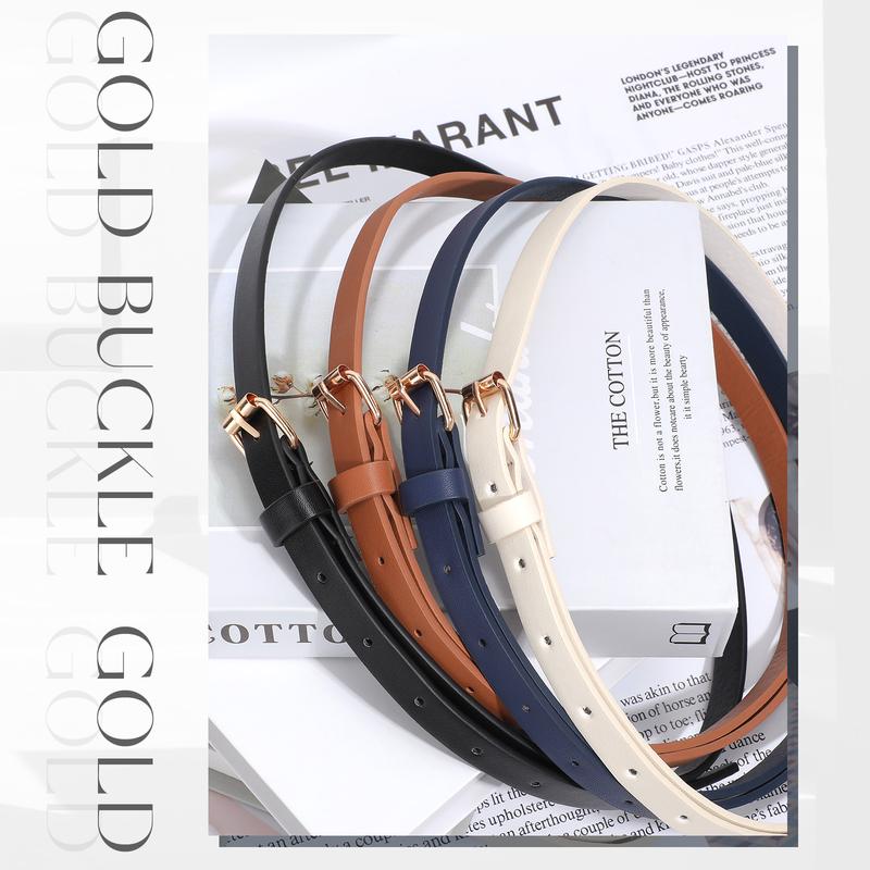 JASGOOD 4 Pack Skinny Women Leather Belt for Dresses Thin Waist Belt with Gold Buckle for Jeans Pants JASGOOD 4 Pack Skinny Women Leather Belt for Dresses Thin Waist Belt with Gold Buckle for Jeans Pants