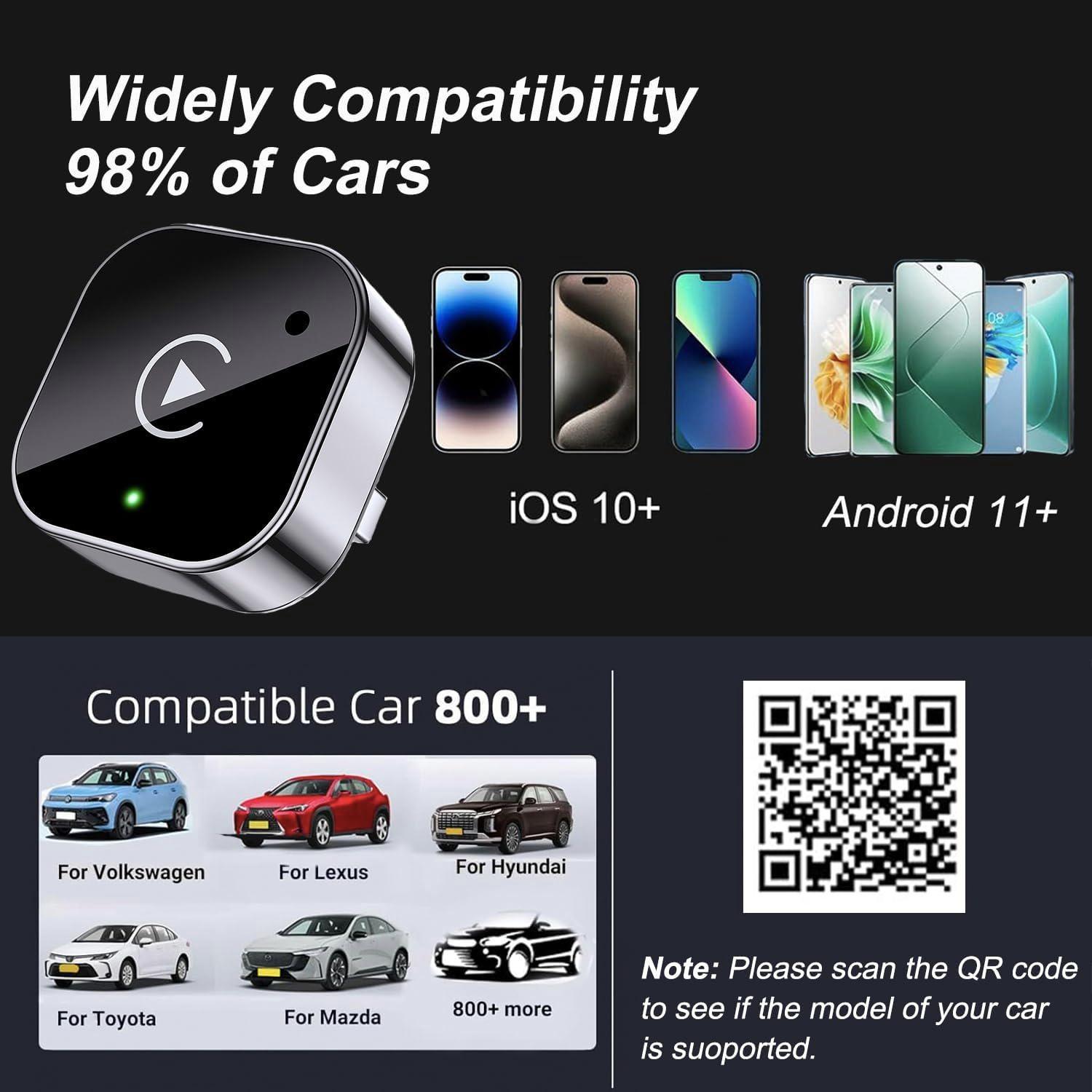 2026 Upgraded Wireless Carplay Adapter, Portable In-Car Display, 2-In-1 Wireless Carplay & Android Auto, Mini USB Design, Plug & Play