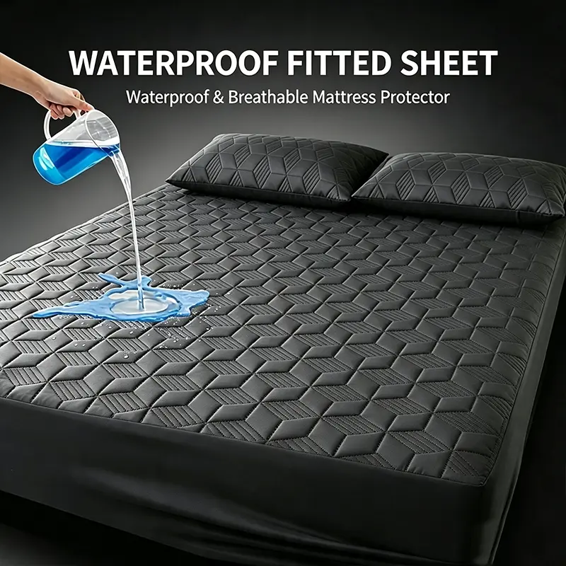 Home Waterproof Bed Fitted Sheet, Quilted Mattress Cover, Snug Fit Elastic Band for Bedroom Dorm Use