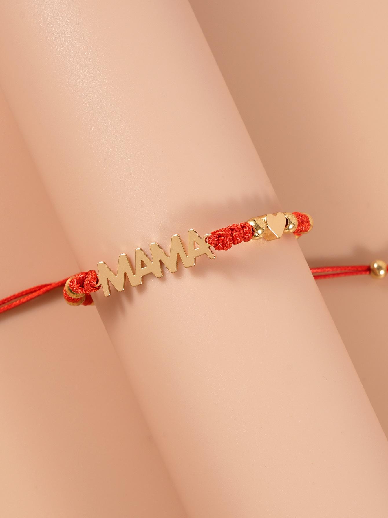 A handmade string bracelet with English letters for your mother. Comes with a card bearing a blessing.