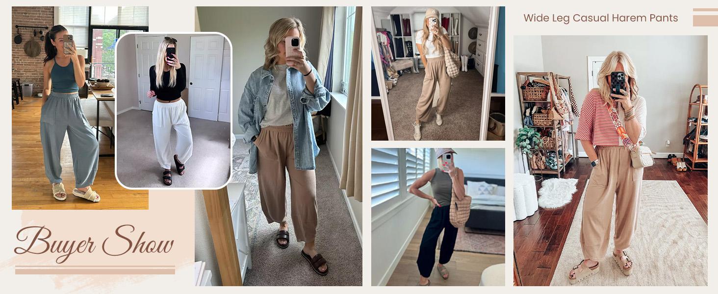 Molitree Womens Baggy Wide Leg Pants Casual Elastic Waisted Palazzo Harem Pants with Pockets Molitree Womens Baggy Wide Leg Pants Casual Elastic Waisted Palazzo Harem Pants with Pockets