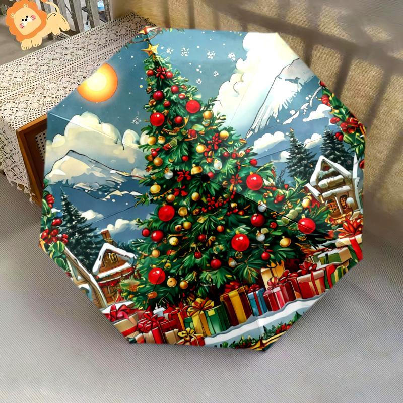 Festival Christmas Tree Printed New Universal Umbrella, Automatic Folding Umbrella, Portable Foldable Design Travel Umbrella, Outdoor Umbrella, Black Friday, Christmas, Birthday Gift C362