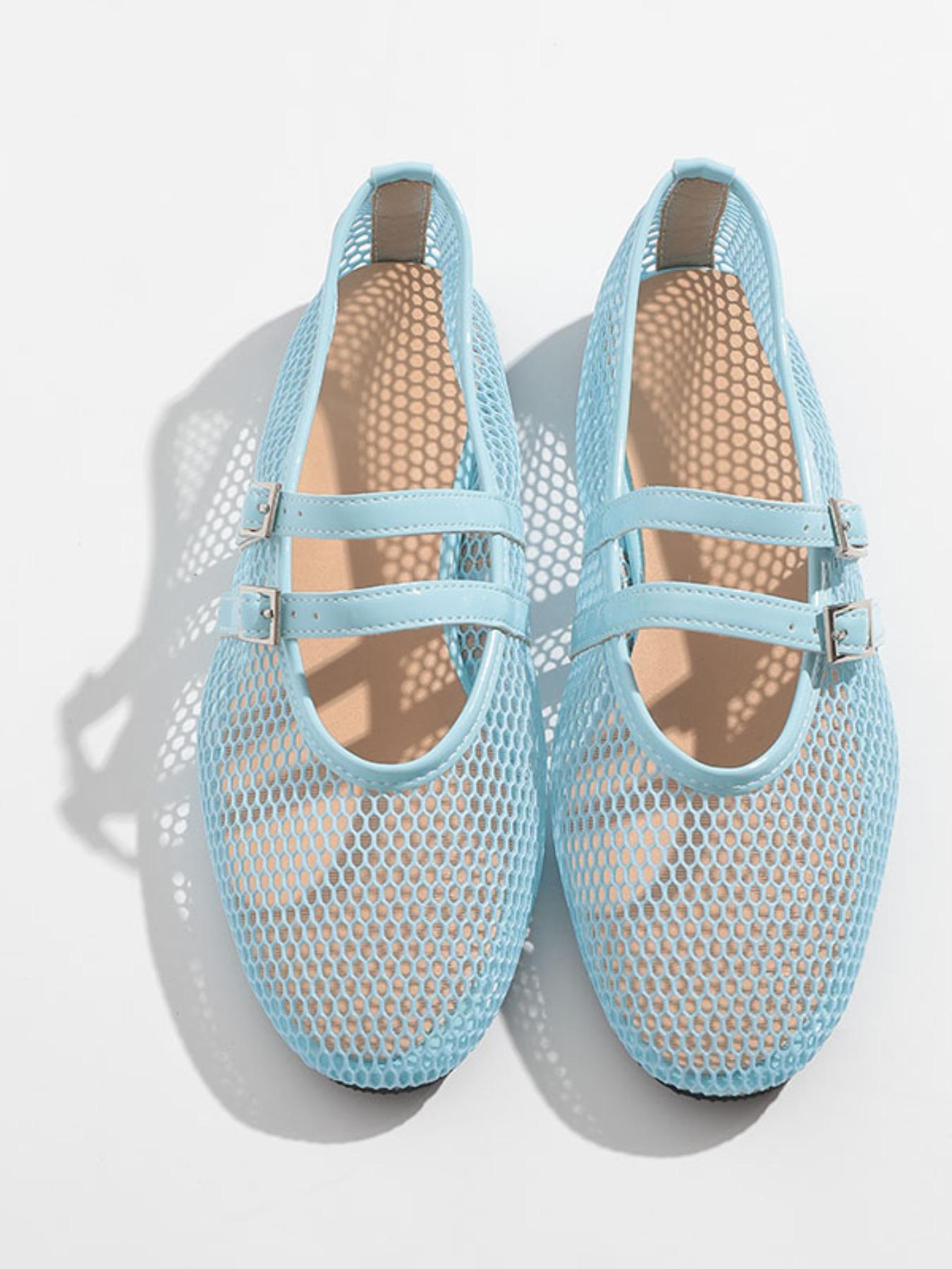 Women's Casual Hollow Out Mesh Sandals, Summer New One Strap Round Toe Flat Heel Mary Jane Shoes, Comfortable Breathable Footwear