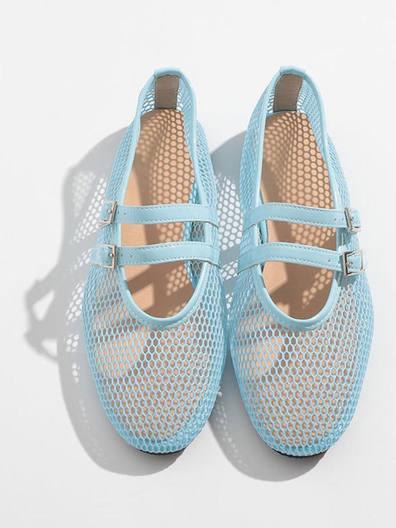 Women's Casual Hollow Out Mesh Sandals, Summer New One Strap Round Toe Flat Heel Mary Jane Shoes, Comfortable Breathable Footwear