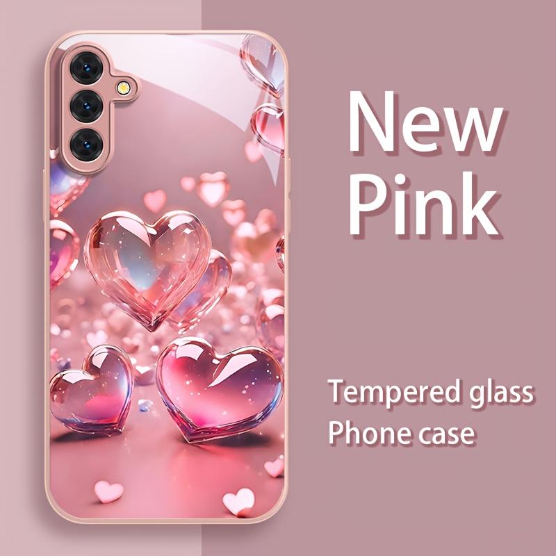Women's Multi-Model Tempered Glass Phone Case - Fashionable, Versatile, Durable Pink Heart-Shaped Cover Compatible with Samsung Galaxy A14 A15 A16 A23 A25 A26 A32 A54 NOTE20 S20 S21 S22 S23 S24 S25 FE Plus Ultra
