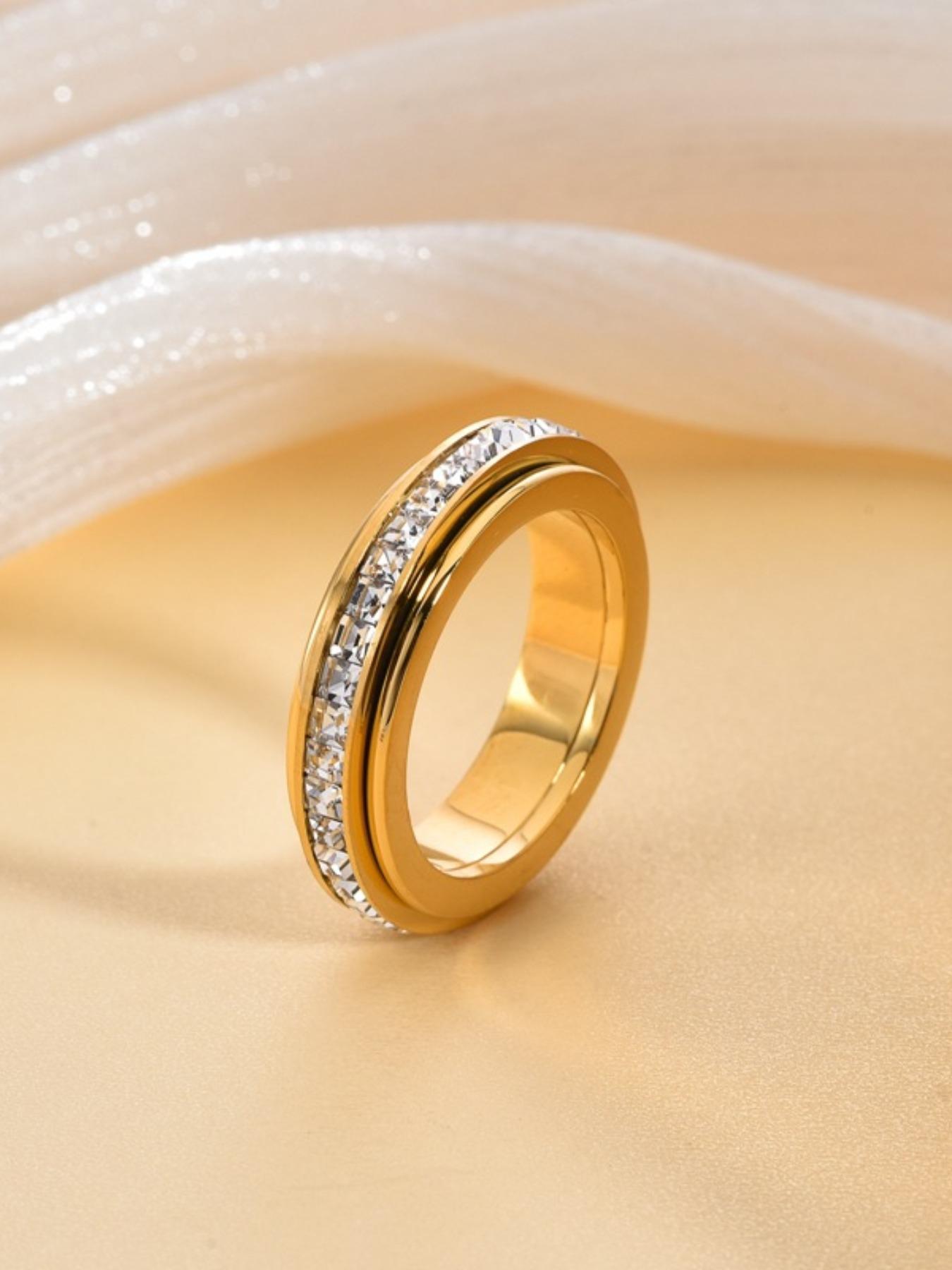 Rotatable Anxiety Ring with Cz Gemstone, Unisex Stress Relief Fidget Toy, Perfect Wedding Promise Gift, Fashion Promise Ring, Men and Women Jewelry