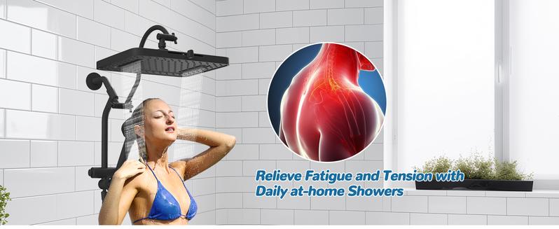 Hibbent Upgraded 5-spray 13'' Shower Head for Easy Reach, High Pressure Rainfall Showerhead Combo with 10-mode Handheld Spray, 12'' Extension Arm, 4-way Diverter, 71'' Hose, Showerhead Holder, Black