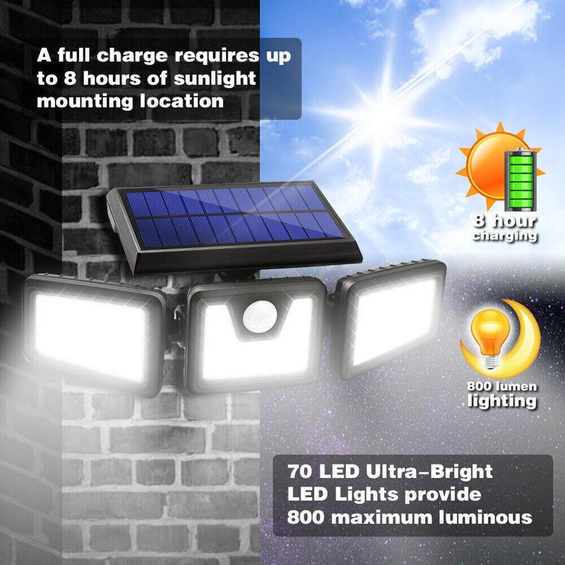 Solar Outdoor Lights Security Lights with Remote Control,3 Heads Motion Sensor Lights, IP65 Waterproof,270° Wide Angle Flood Wall Lights with 3 Modes，TikTokShopBlackFriday