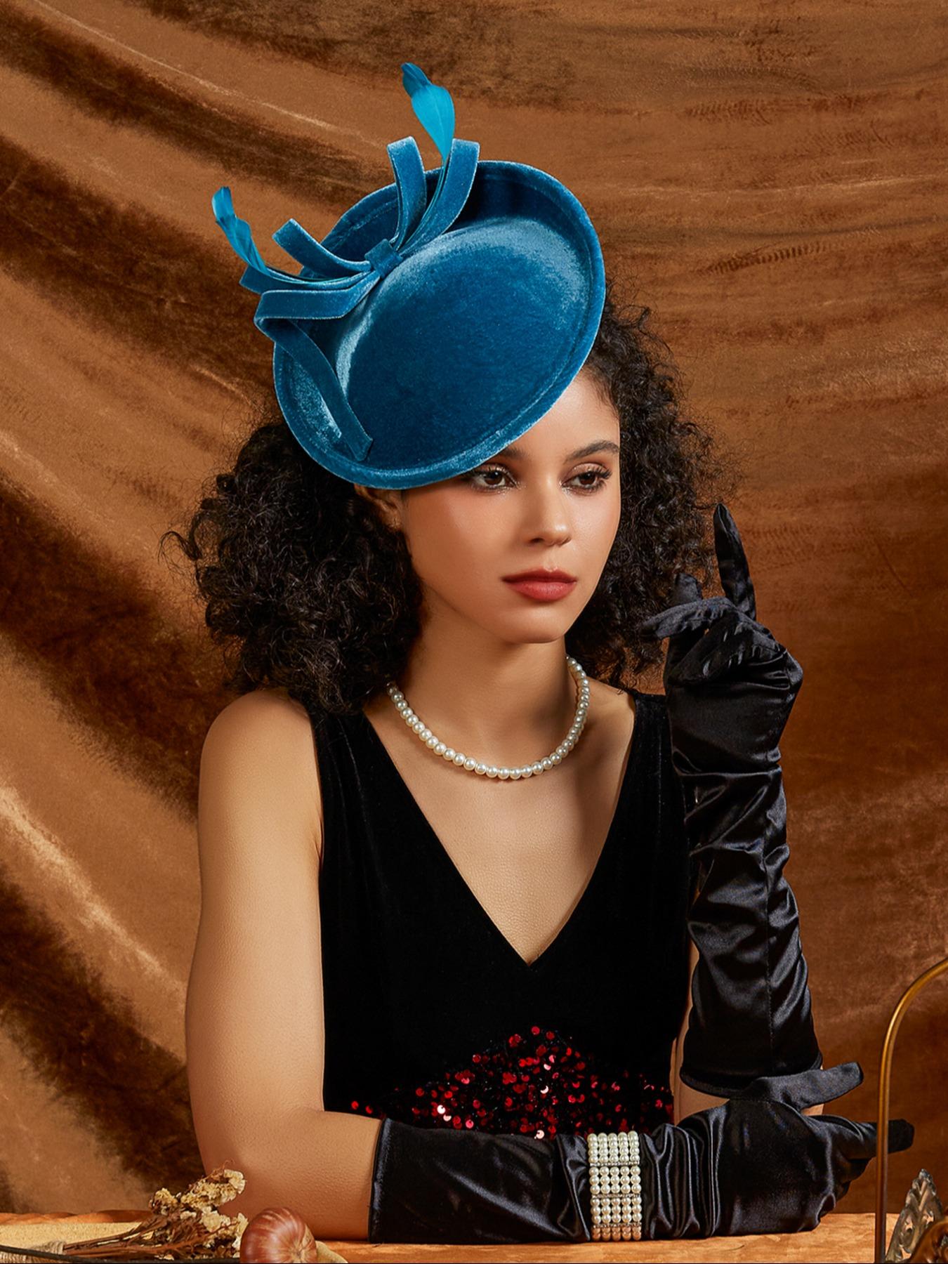 Tea Party Fascinators Hat Velvet Bow Feather Bridal Vintage 
