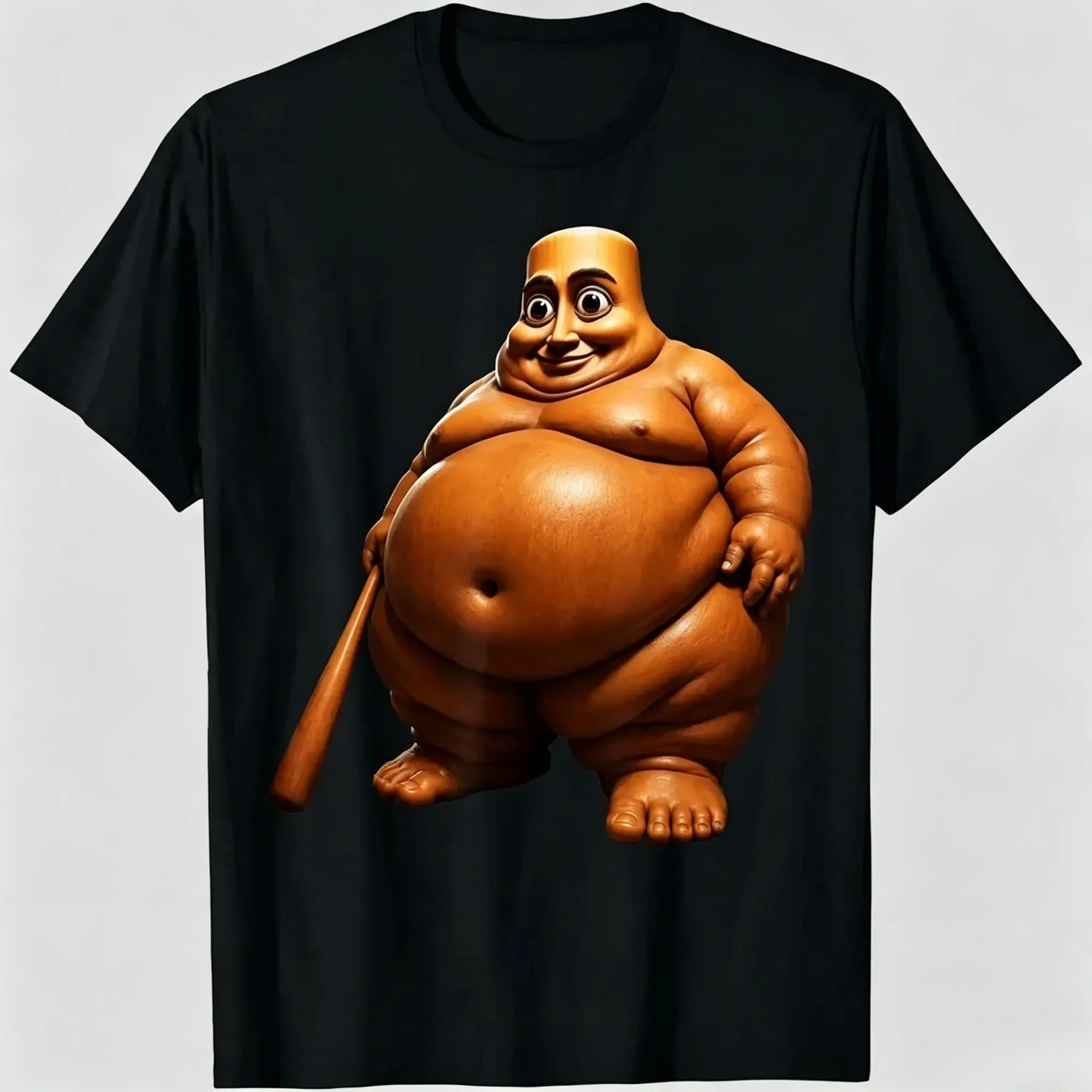 Unisex Pure Cotton Shortsleeve Regular-Cut Sports Top - Tung Sahur Fat Meme Bold Graphic Casual Tee, Breathable Sports & Outdoor Wear, Cold Machine Wash Compatible