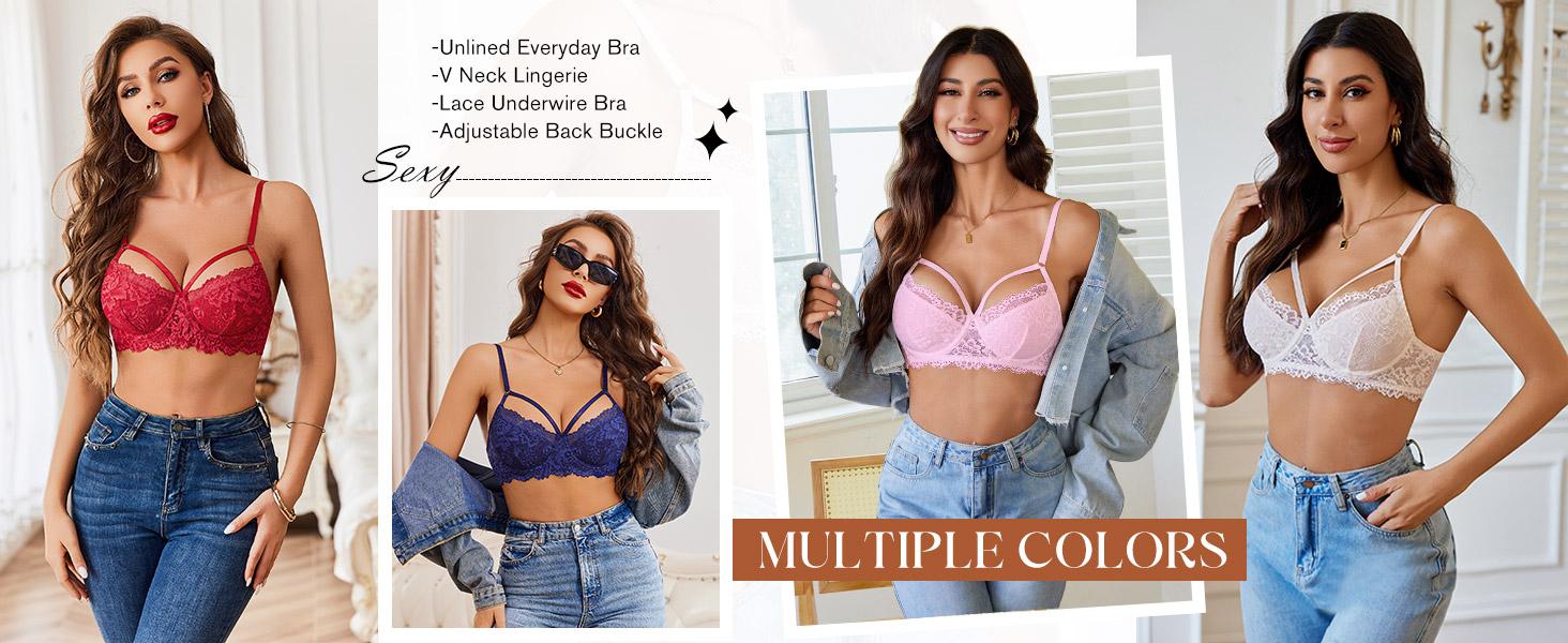 Avidlove Bras for Women Lace Underwire Bra Adjustable Strap Two Layer Bra V Neck Unlined Lingerie Avidlove Bras for Women Lace Underwire Bra Adjustable Strap Two Layer Bra V Neck Unlined Lingerie
