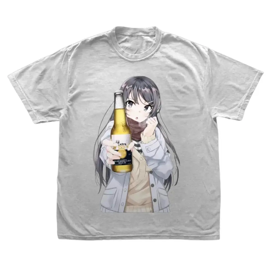 Rabbit Beer T-Shirt, Mai Sakurajima Anime Graphic Tees, Unisex Tshirt, Gifts Shirt, Menswear Womenswear Streetwear, Aesthetic, Heavyweight Cotton Comfort Top Regular Fit Y2k Outfit Outdoor Affliction Clothes