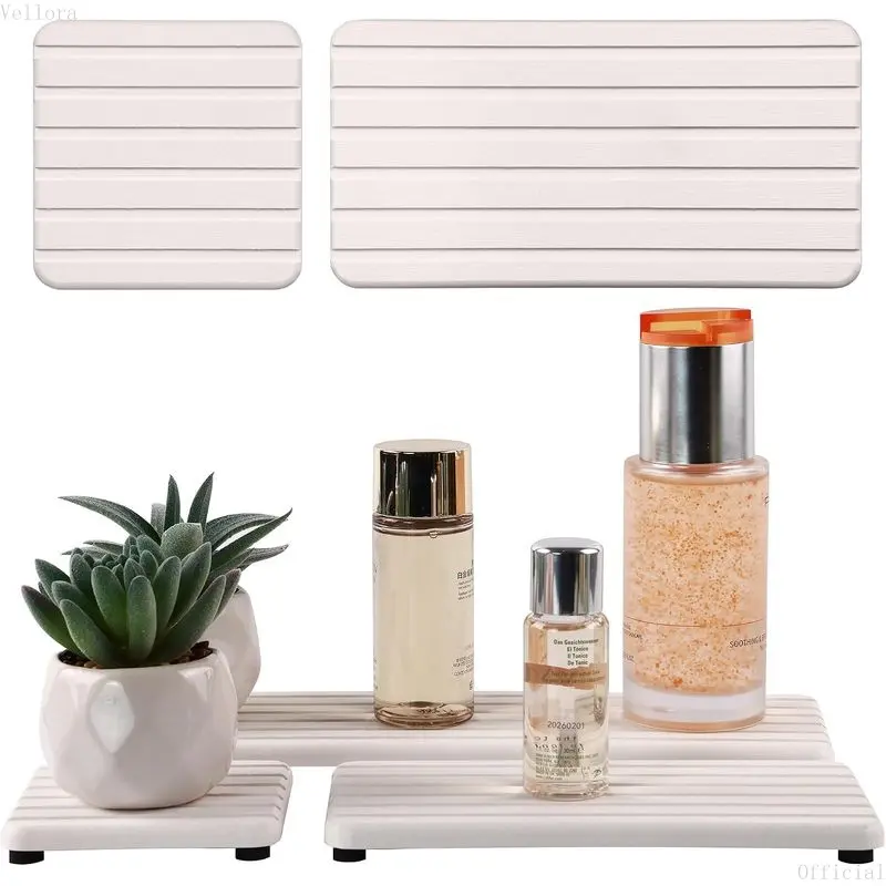 Set of 4 Water Absorbing Stone Tray, Stone Drying Trays for Bathroom