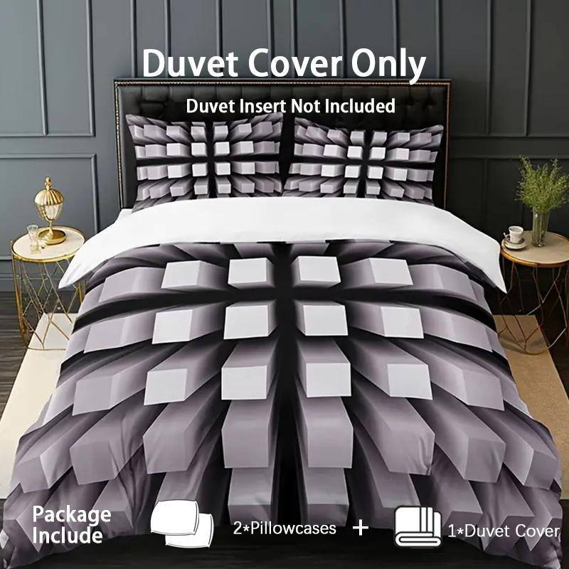 3D Block Theme Reversible Bedding Set, Soft Polyester Duvet Cover and Pillowcase, Bedroom Decoration, Comfortable and Stylish, Modern Bedding Set