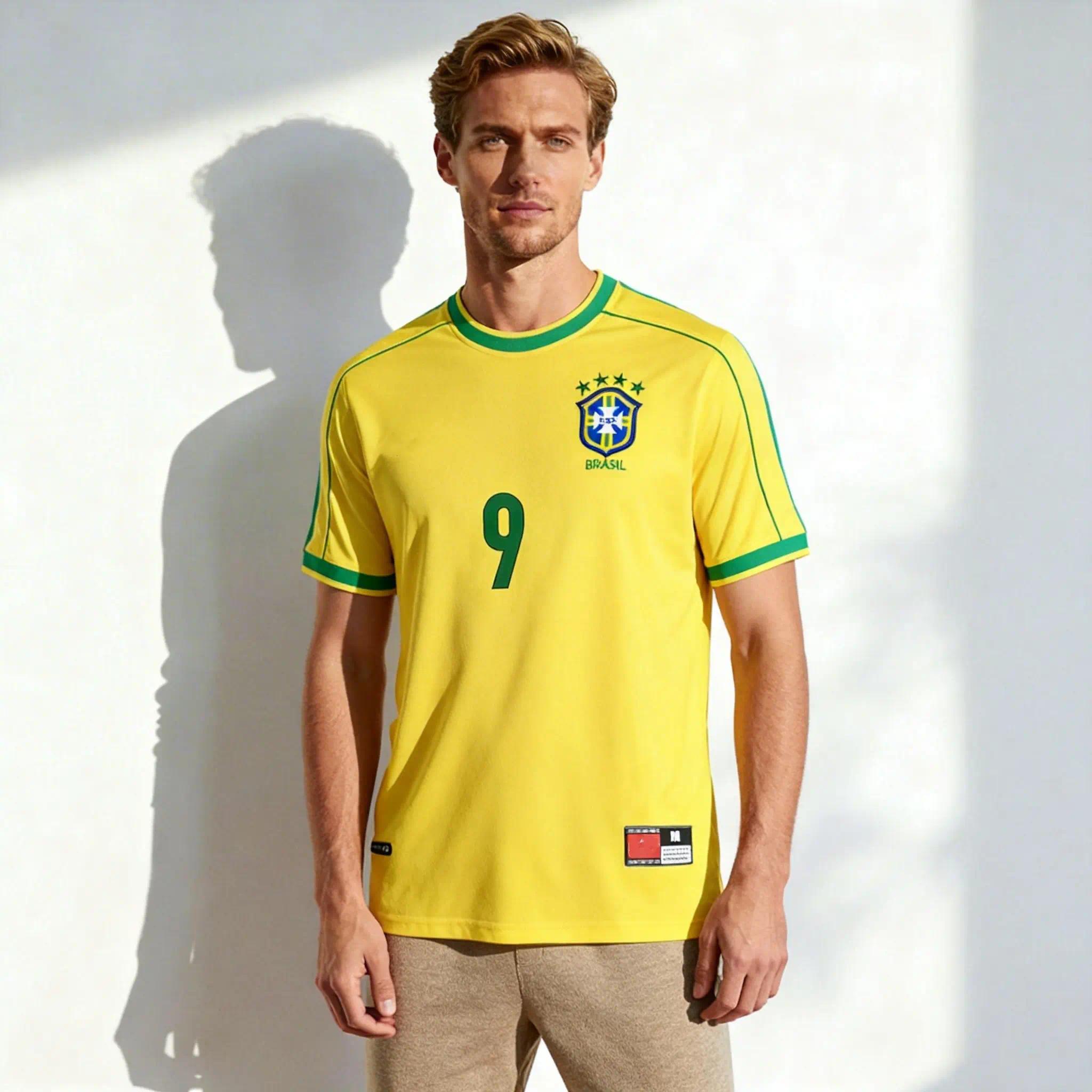 1998 World Cup Brazil Jerseys No. 9 National Team Soccer Jerseys Set Rivaldo Short Sleeve Team Uniforms