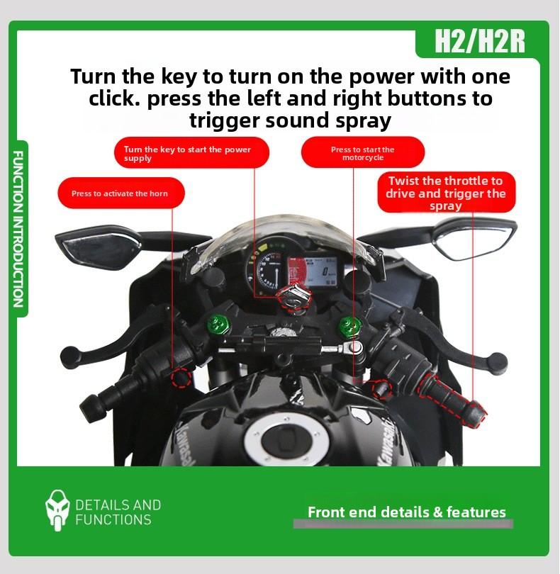 [Gift Set] Ready-to-use 1:9 Kawasaki H2R alloy motorcycle model simulation spray machine vehicle figurine as a gift