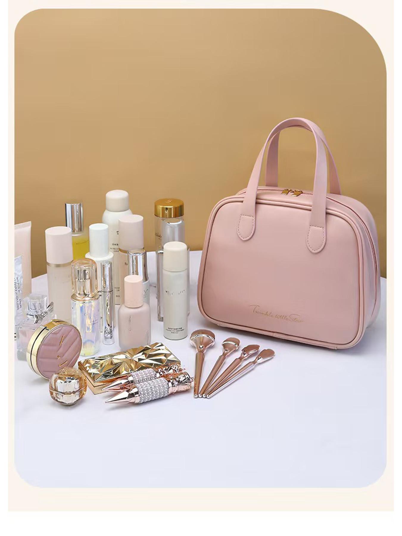 High-End PU Makeup Bag, Large Capacity Travel Cosmetic Organizer, Multi-Functional Bathroom Storage, Portable Partitioned Washbag