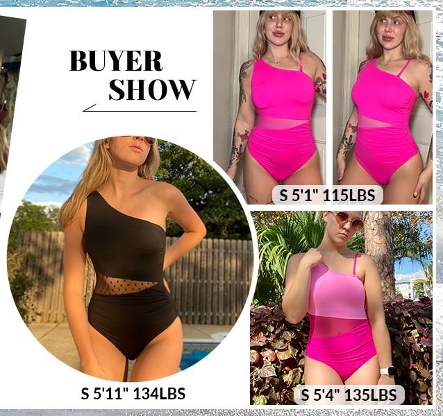Yonique Women One Piece One Shoulder Swimsuit Tummy Control Bathing Suit Mesh Swimwear