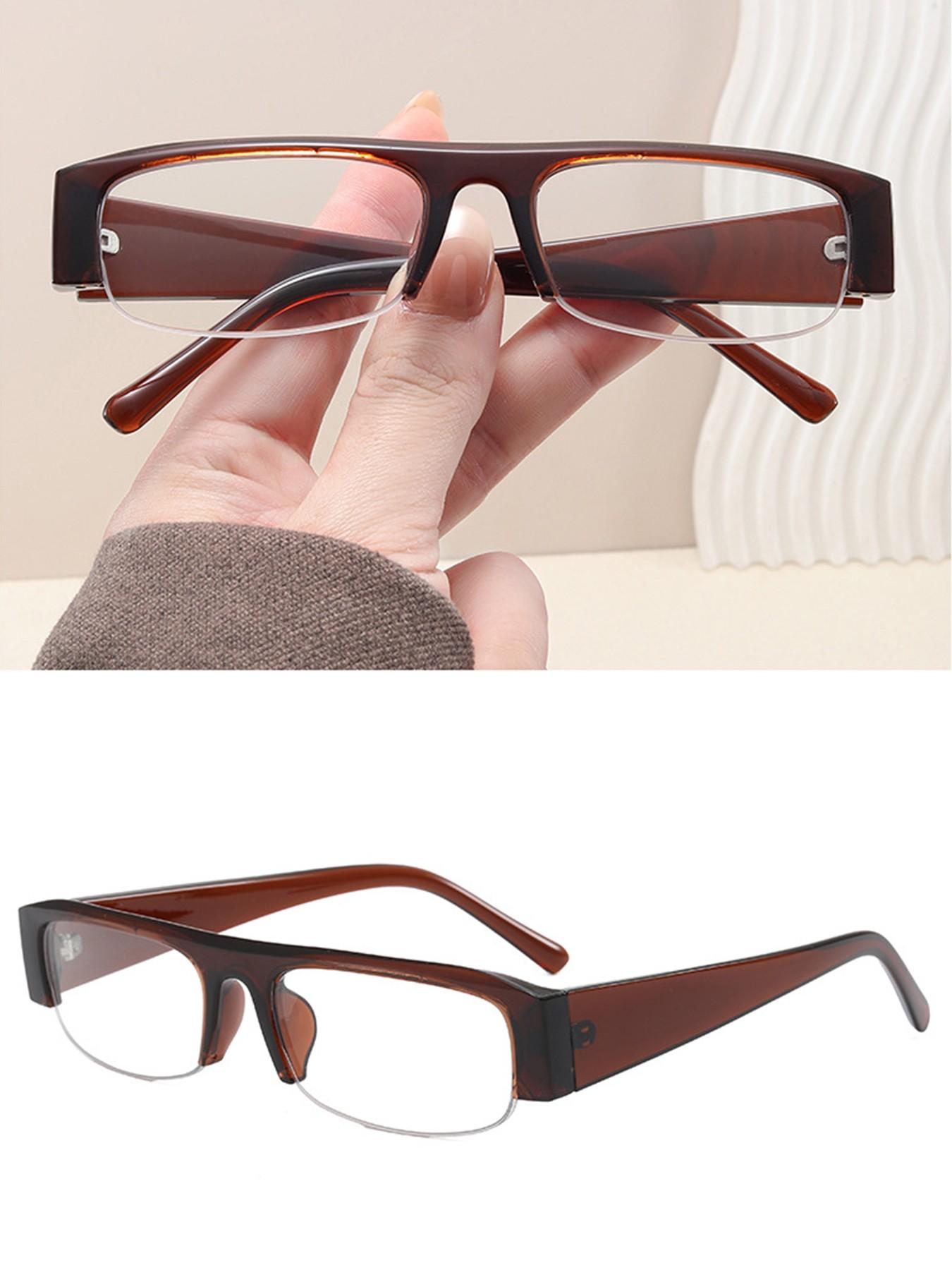 1Pcs High-End Narrow Frame Light Luxury Glasses, Fashionable Brand Besign Half Frame Glasses, Computer Blue Light Protection, Simple Outdoor For Women.