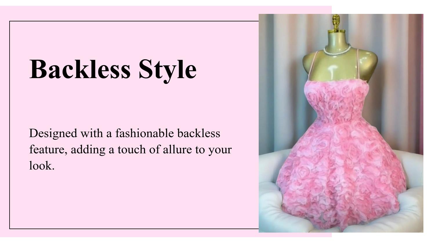 PULKRITU Women's Rose Floral Woven Spaghetti Strap Backless Sleeveless Dress, Formal A-Line Dress, Birthday Party Gown, Backless Evening Gown, Aesthetic Backless Dress