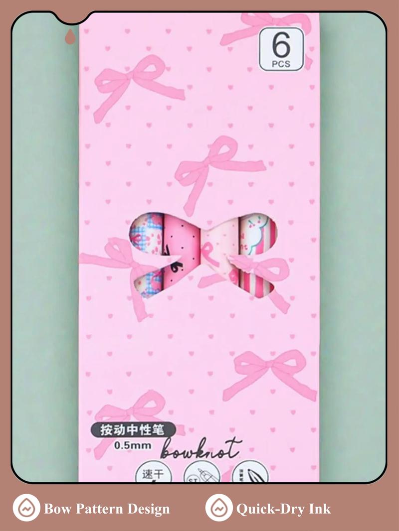 Bow Pattern Gel Pen, 6/12/18 Counts/set Quick Drying Gel Pen, Smooth Writing Pen for Home Office School Dormitory, Gel Ink Pen, Japanese Stationery, Office Stationery Supplies, Aesthetic Pens