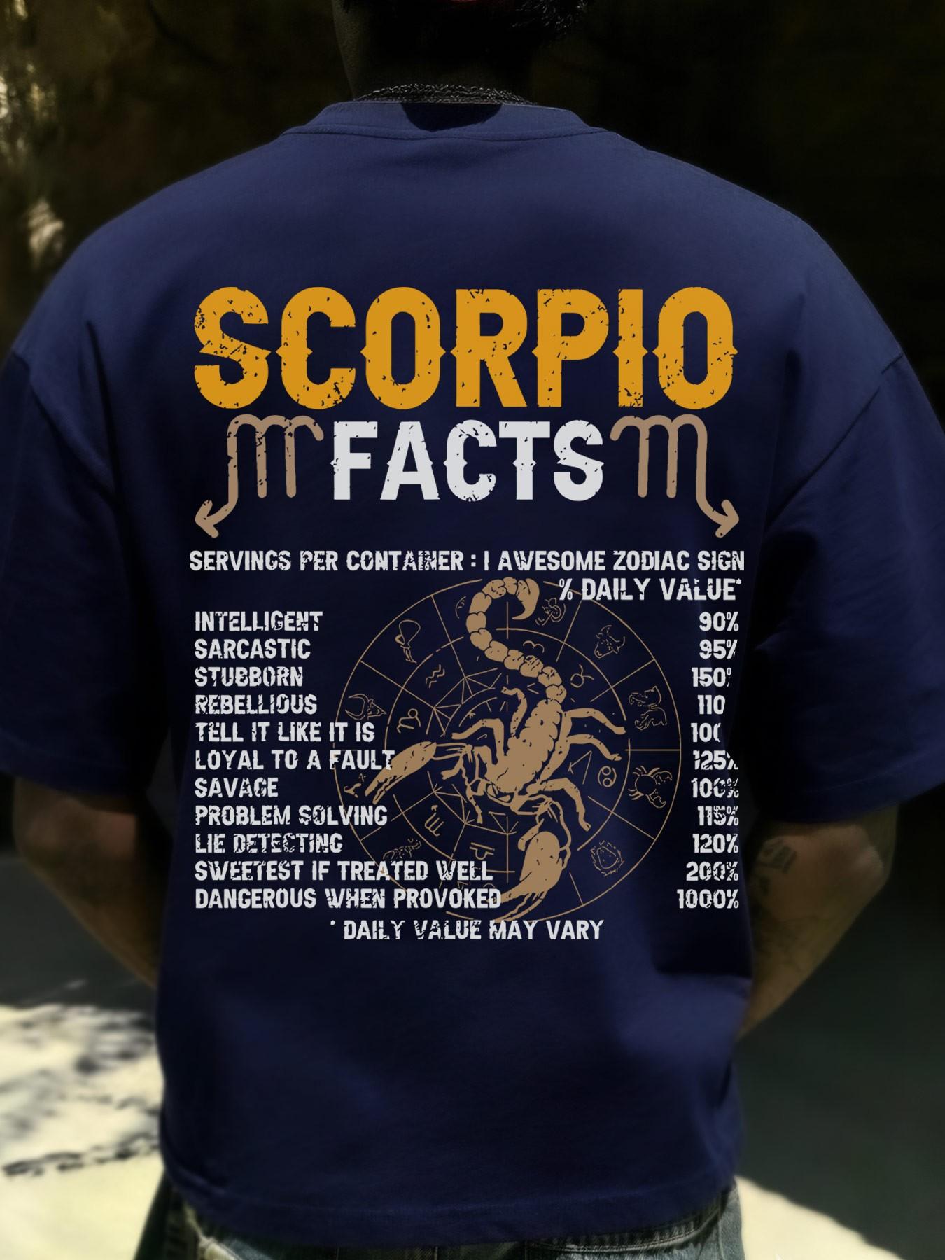 Scorpio Zodiac Facts Funny Slogan T-Shirt, Casual Loose-Fitting Top, Unisex Oversize Tee, Random Print, Short Sleeve, No Collar