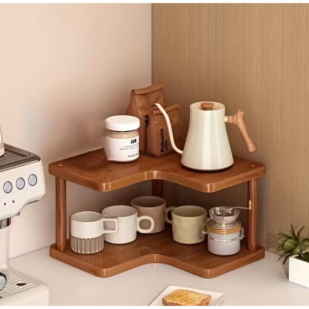 Space-saving curved corner shelf, multi-layer countertops, cabinets, laundry storage units, easy-to-assemble corner shelves, suitable for small spaces, coffee station organizers, practical shelving units