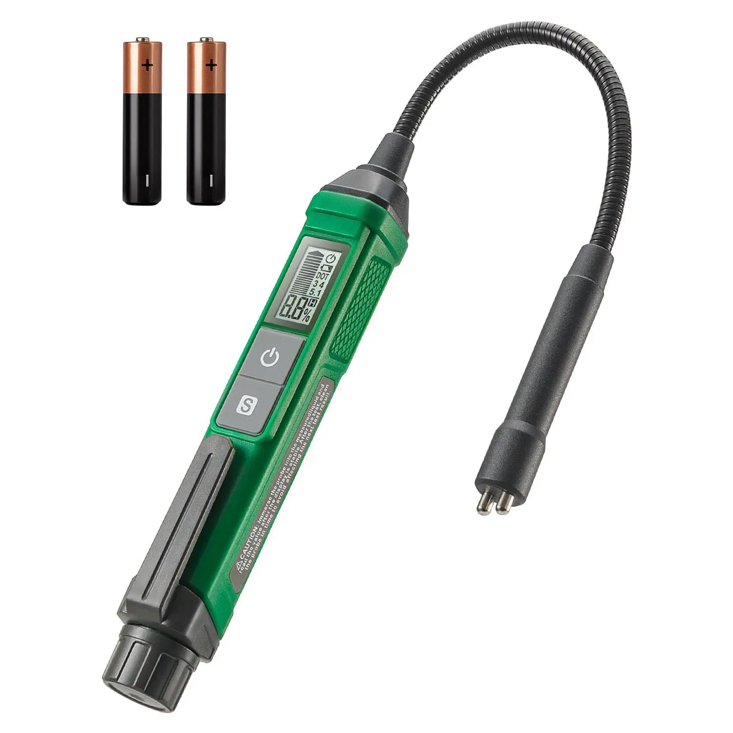 TBF-200  Fluid Tester with 8.5-Inch  Resistance Gooseneck Probe, High-Precision  Fluid Tester Pen with Data Hold, 3 Colors Backlight  for DOT3, DOT4, DOT5.1-Green