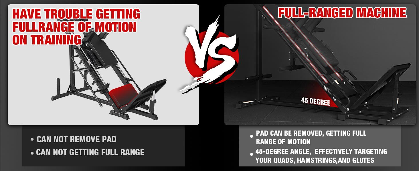 Leg Press Hack Squat Machine Combo, 45-Degree Leg Exercise with Linear Bearing & Weight Storage for Quads, Hamstrings, Glutes, Calves Home Workout Equipment Fitness Equipment