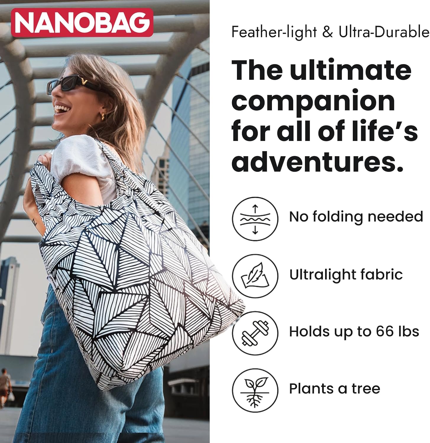 Nanobag Standard - Ultralight, Foldable, Reusable Shopping Tote Bag for Groceries, Travel & Daily Use