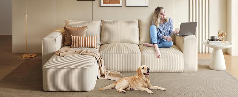 Yitahome Oversized Cloud Sectional Couch: Deep Modular Sofa with Pillows, Luxurious Corduroy Upholstered Couches for Living Room, Bedroom, Apartment, Office, No Assembly Required, Milky White