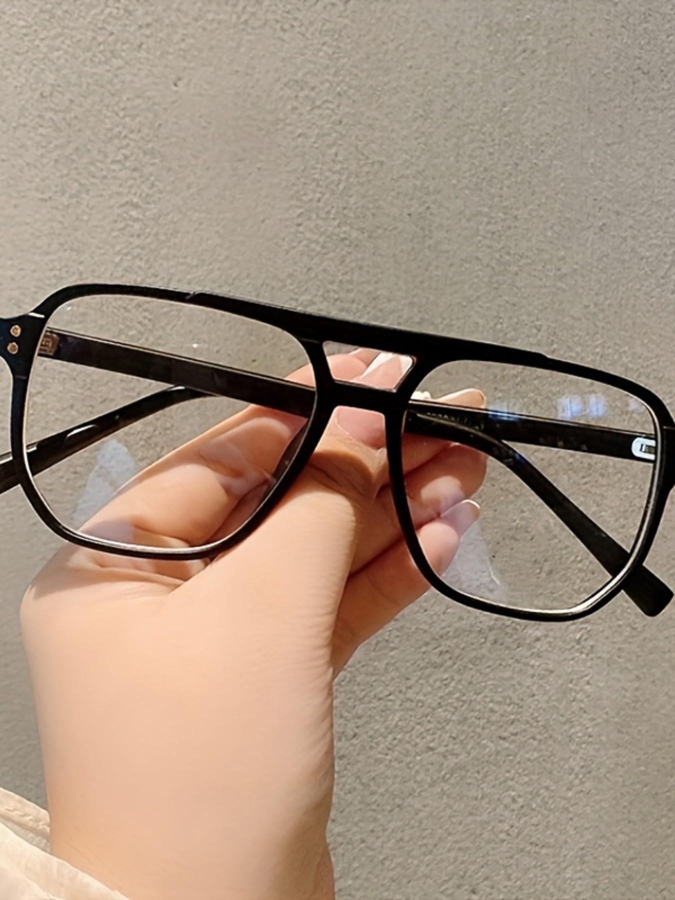 Double Bridge Large Frame Glasses, Full Rim Fashionable Academic Style, Trendy Plain Lenses, Party Hip Hop Punk Eyewear