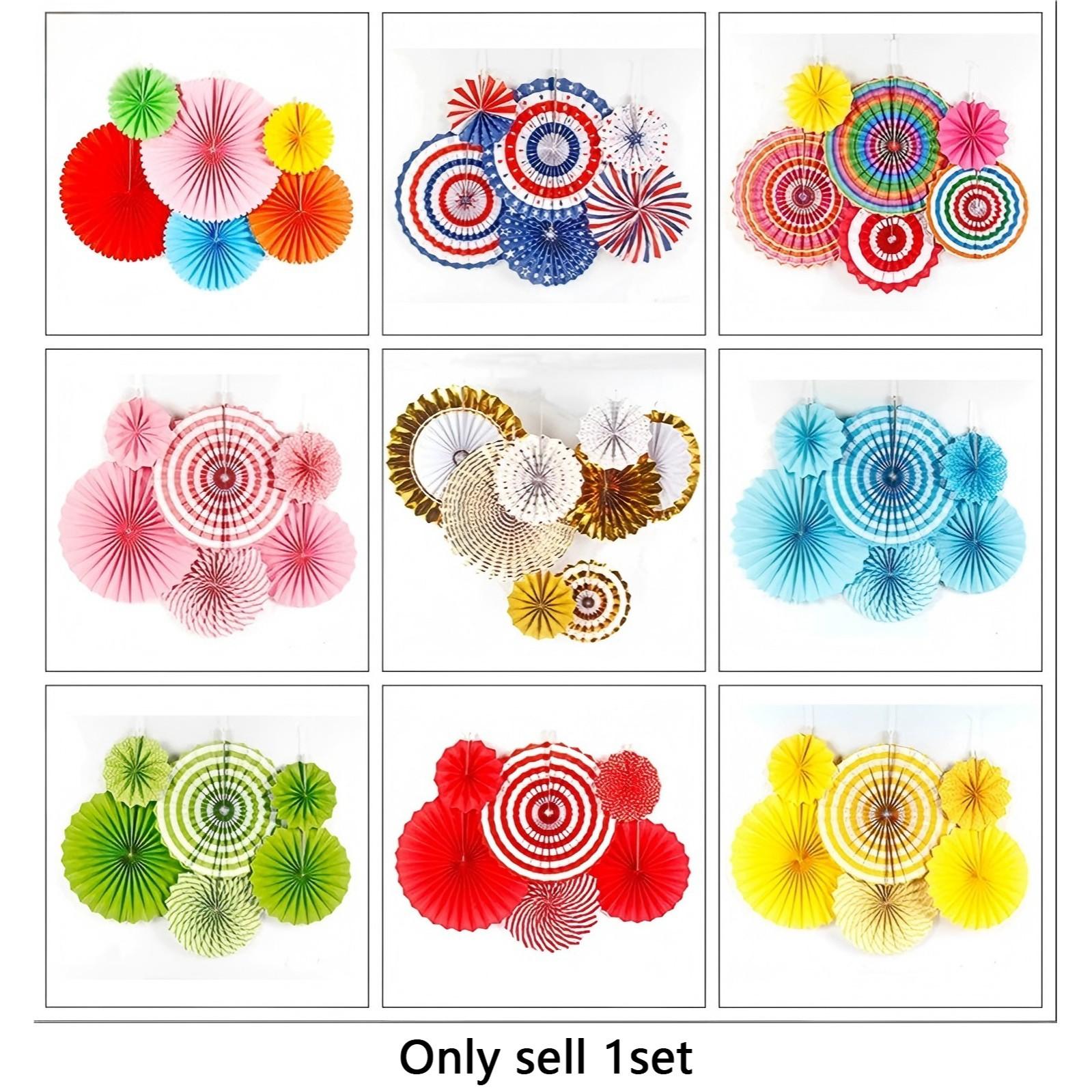 6pcs/set Background Wall Decoration Paper Fan Flowers, Store Opening Backdrop, Birthday Party Decorations, Independence Day Festival Hangings