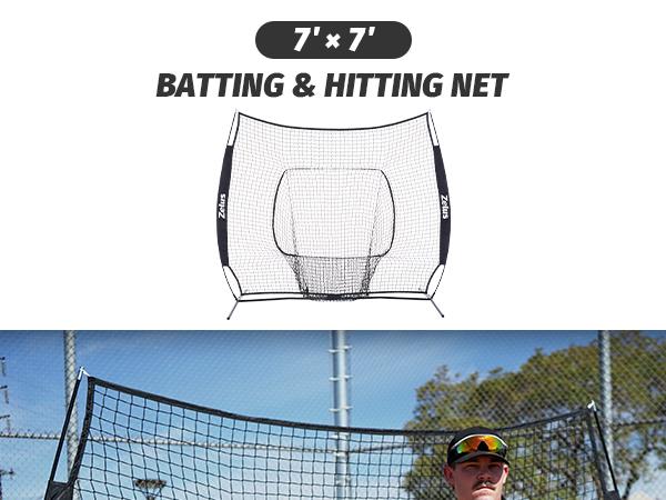 【Jumpstart Sale】ZELUS 7x7ft Baseball Net for Hitting and Pitching Practice and Training | 7'x7' Portable Hitting Net Pitching Net | Batting Cage with Frame and Net