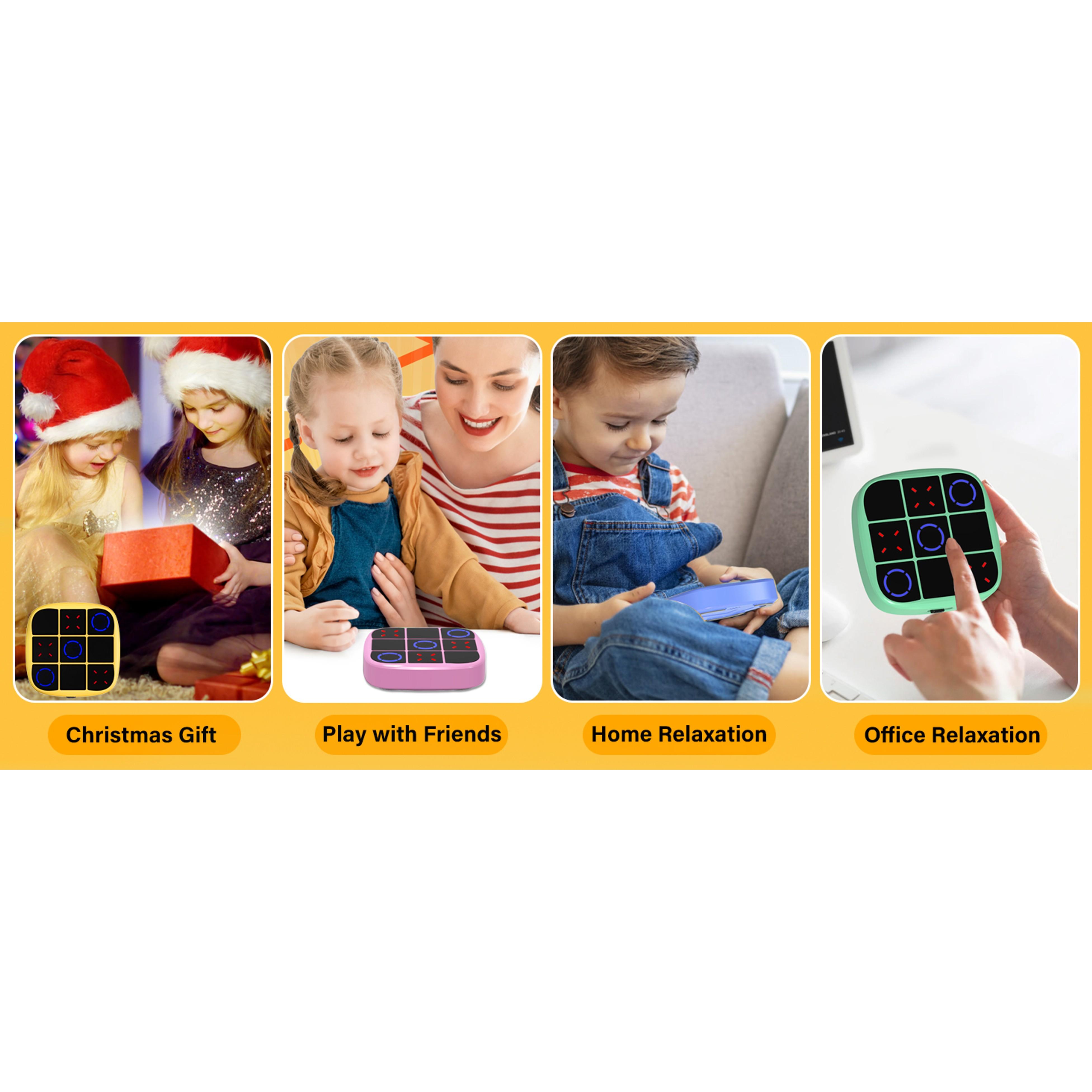 4-in-1 Handheld Puzzle Games Console, Electronic Tic-Tac-Toe Game for Educational and Memory Growth, Portable Travel Games for Car Ride, Board Games for Kids and Adults (Cyan)fidget toys