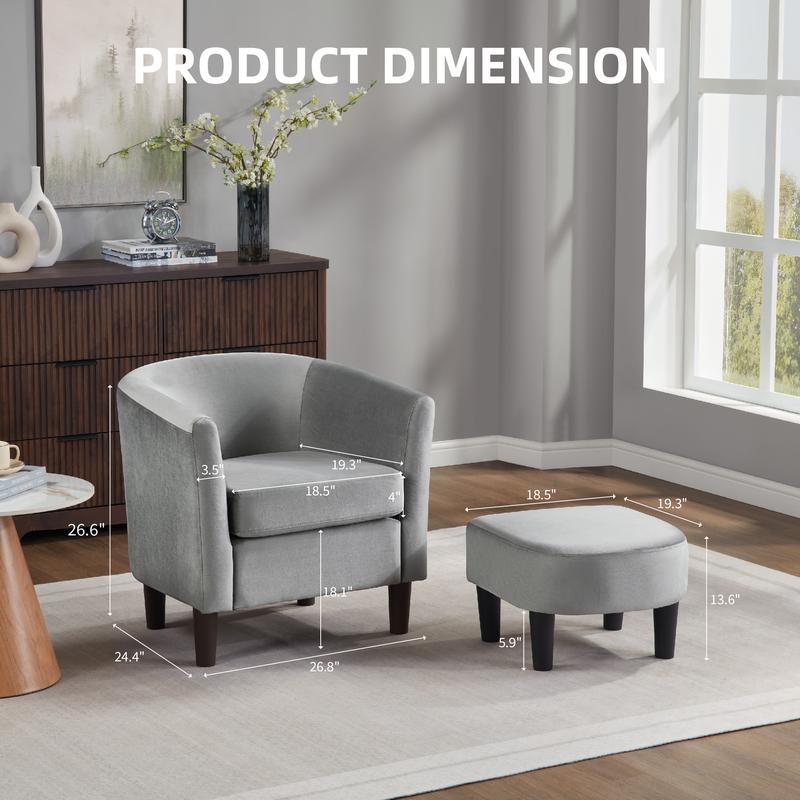 【TikTokShopBlackFriday】Velvet Accent Chair with Ottoman, Modern Barrel Armchair for Living Room Bedroom Office, Comfy Upholstered Lounge Chair with Padded Seat and Armrests, 4 Color Options