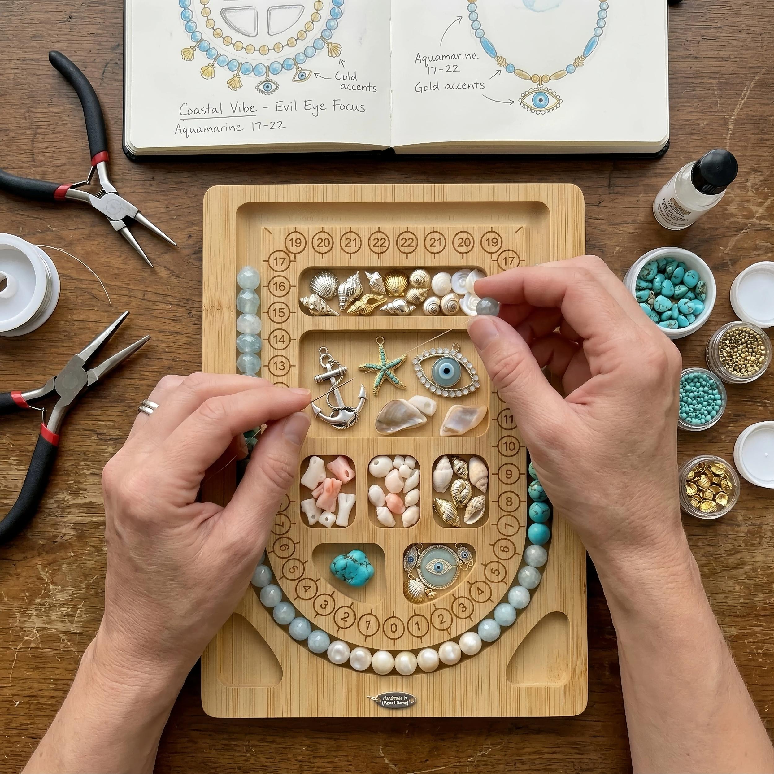 Mini Bamboo Beading Board Portable Jewelry Design Tray for Bracelet Necklace Making Travel Size Pocket Bead Board Organizer DIY Crafting Tool