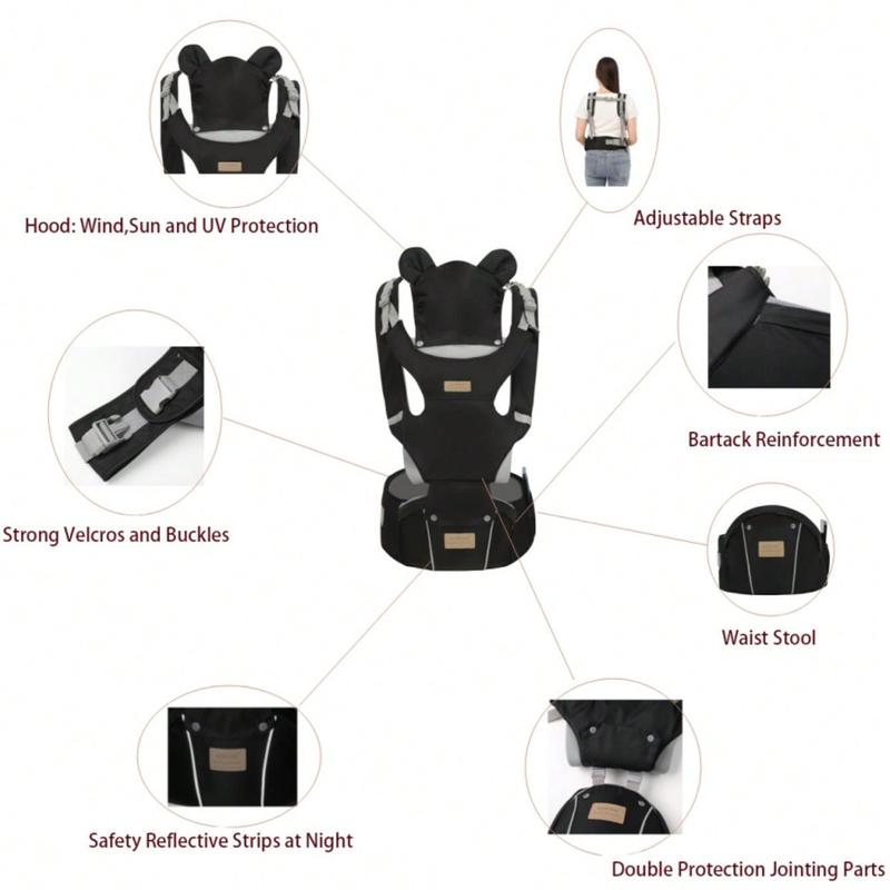 1Pc Black Multi-Functional Baby Carrier with Horizontal Holding Position, Dual-Position Front/Back Carrying for Hands-Free Use. Adjustable Forward-Facing Sling Suitable for Infants, Ideal for Travel. Adjustable Ergonomic Carrier