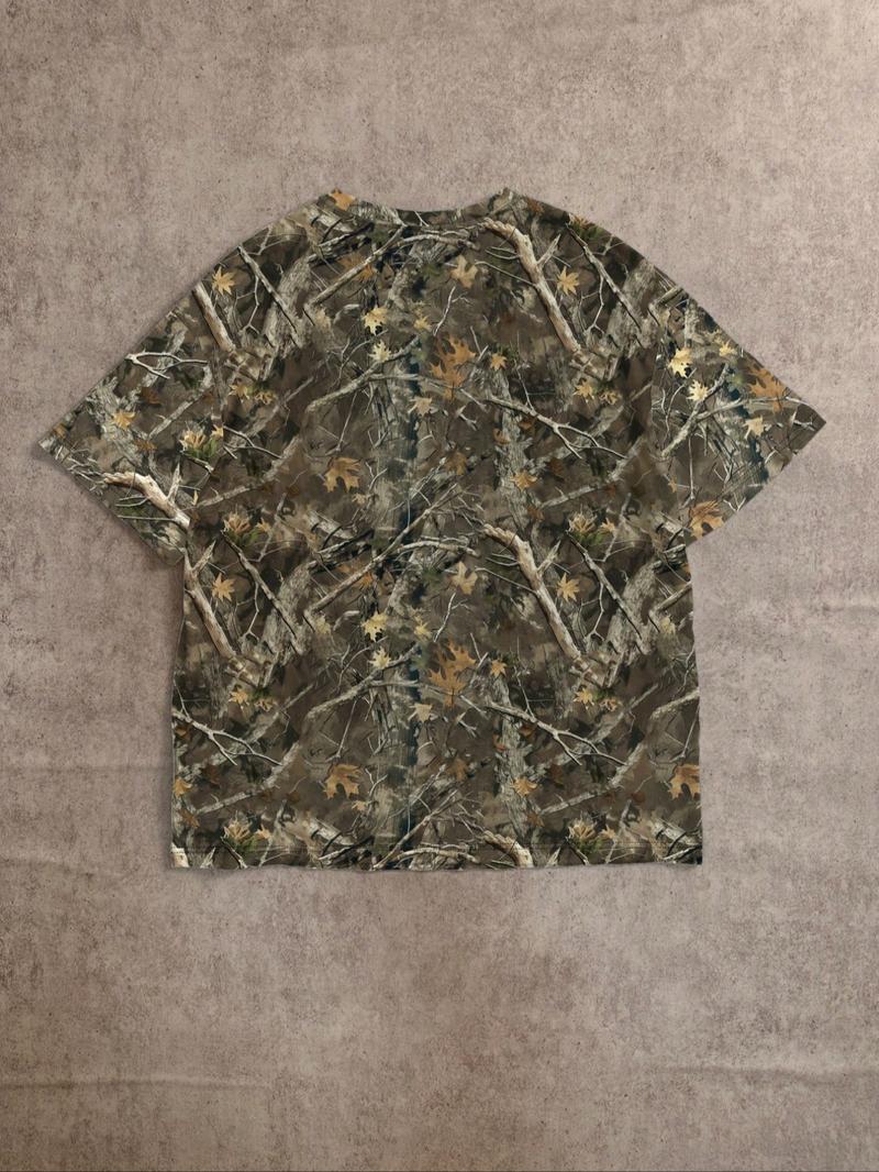 Women's Camo Print Round Neck Tee, Casual Loose Fit Short Sleeve Crew Neck T-shirt for Summer, Fashion Women's Top for Daily Wear