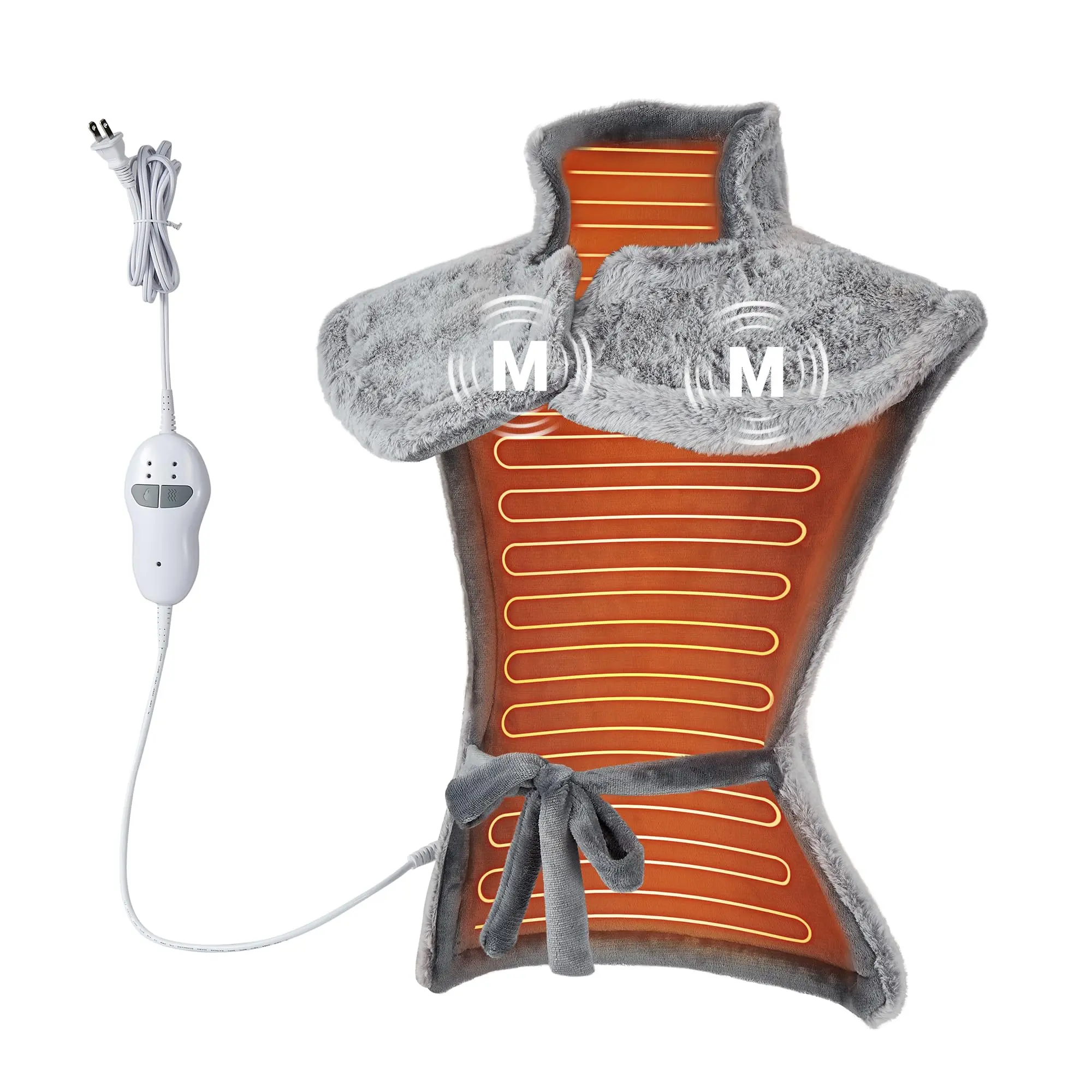 Garvee Large Electric Heating Pad 24" x 35" for Neck, Shoulder, and Back Pain Relief with 3 Heat Levels, 4 Massage Settings, 4 Motors, 2-Hour Auto Shut-Off, Grey