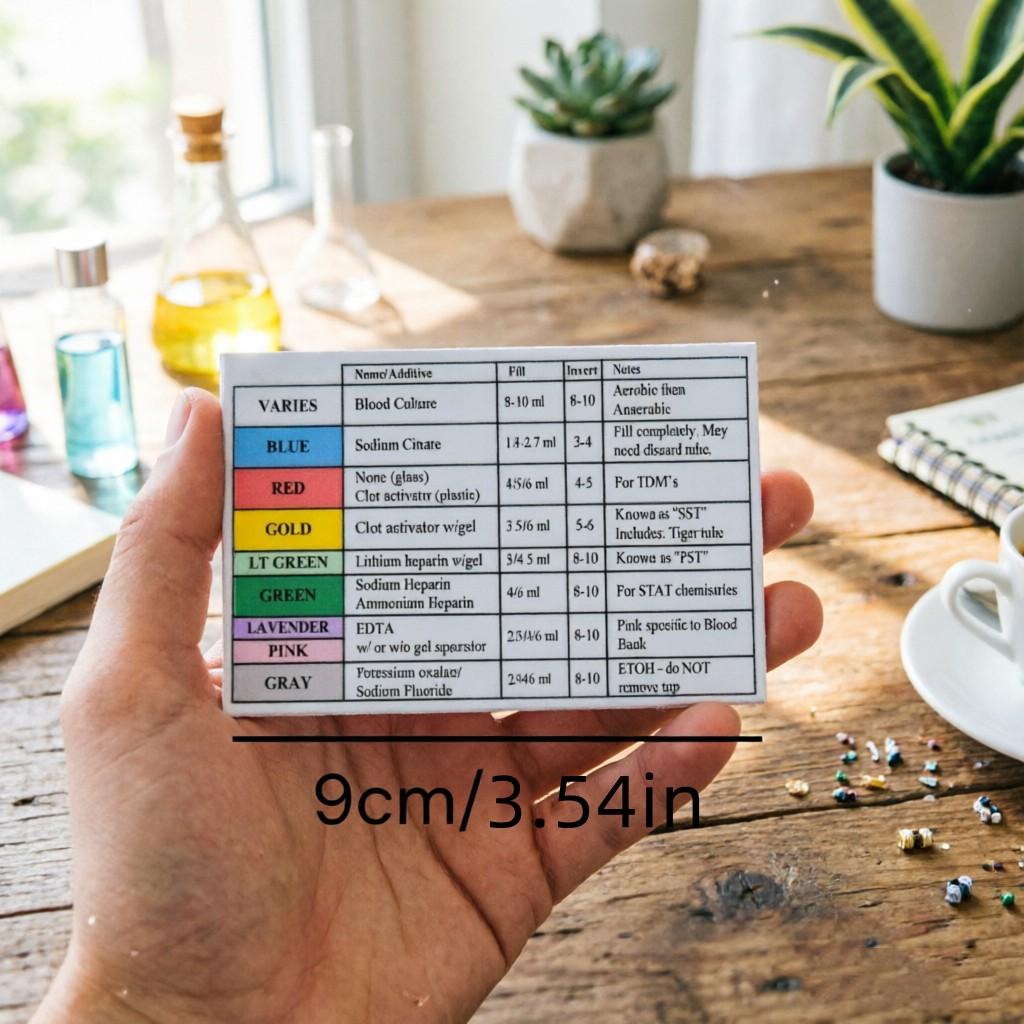 10 Sheets Venous Blood Tube Color Code Quick Reference Cards, Sampling Order & Additive Guide, Medical Care Learning Tool, Nurse/med Student/lab Tech