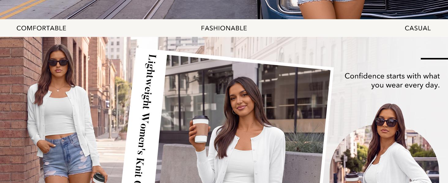 Women's Lightweight Acrylic Blend Crew Neck Knit Cardigan - Cute Soft Button-Down Layering Top for Office, Spring, Fall Knitwear Womenswear loose fit sweater